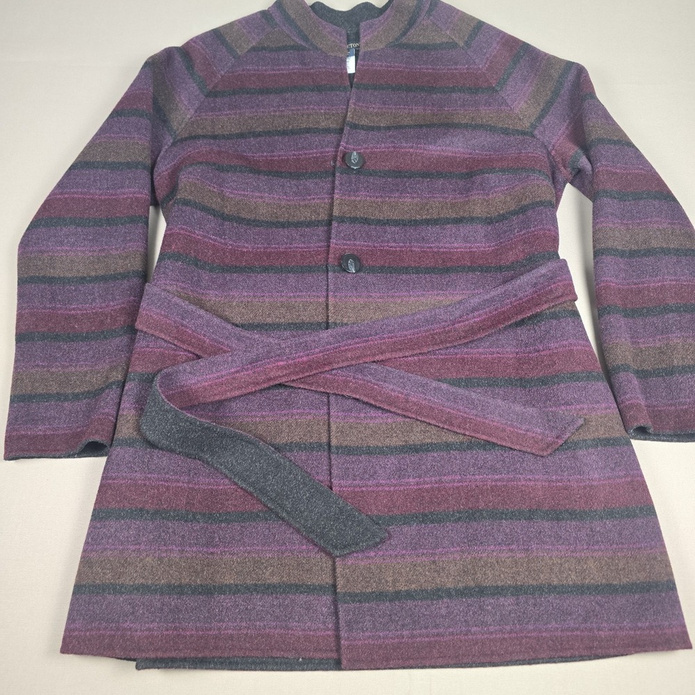 Pendleton Women's 1X Wool Blend Serape Stripe Belted Coat Jacket Purple Multi